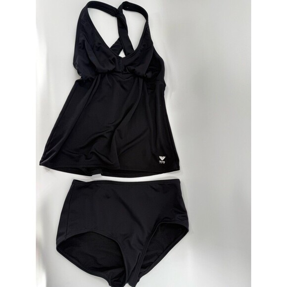 TYR Swimwear Womens Black Stretch Solid Twisted Bra Tankini Top & Bottoms Size 8 - Picture 1 of 9